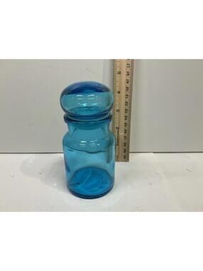 Vintage Blue Glass Apothecary Jar w/ Stopper Made in Belgium Mid Century
